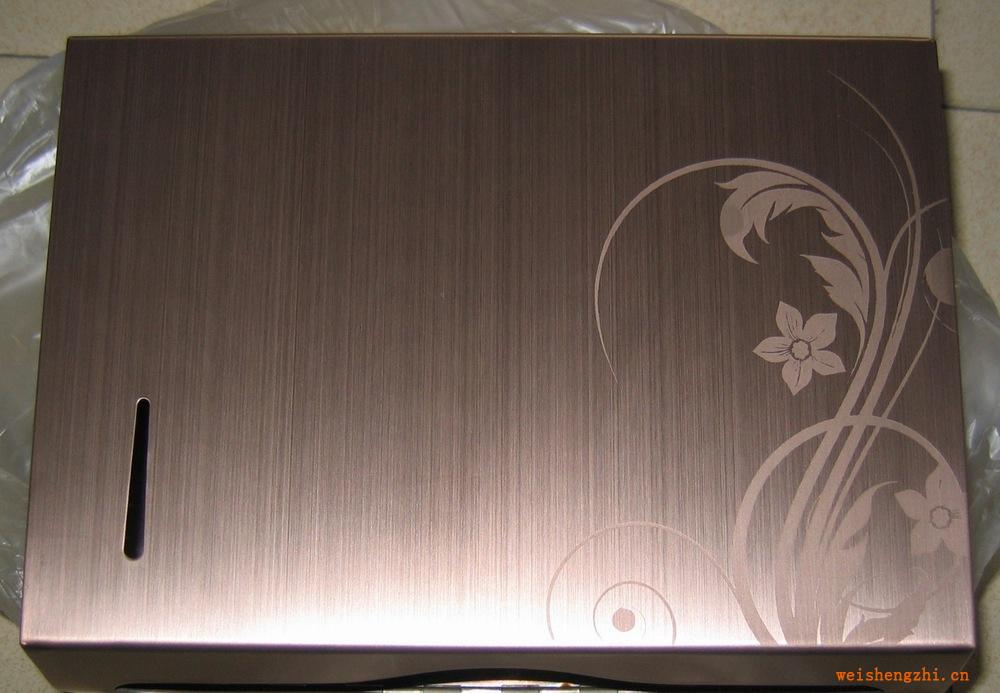 供应不锈钢擦手纸架，抽纸盒（玫瑰金雕花）