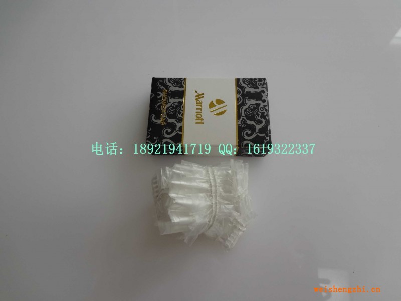 白色高档加厚条形浴帽,烫金卡盒包装